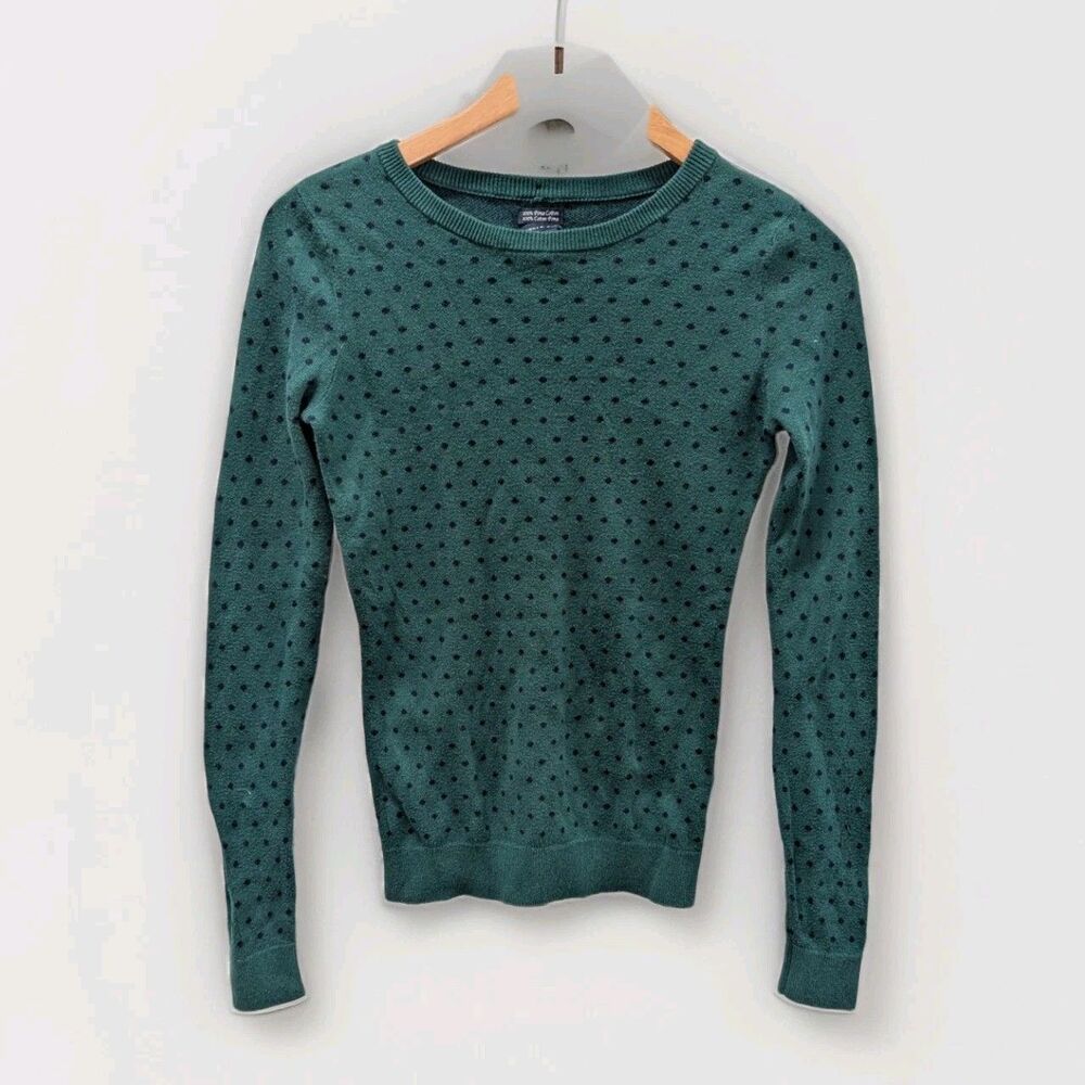 Tommy Hilfiger Y2K Green Polka Dot 100% Cotton Sweater Button Back - XS Nautical